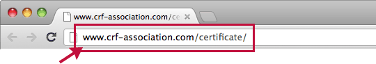 URLが「https://www.crf-association.com/certificate/」であるかどうかをご確認下さい